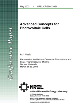 Advanced Concepts for Photovoltaic Cells