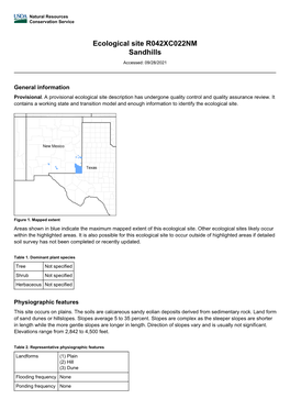 Ecological Site R042XC022NM Sandhills