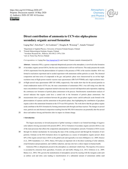 Direct Contribution of Ammonia to CCN-Size Αlpha-Pinene Secondary Organic Aerosol Formation