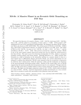 XO-3B: a Massive Planet in an Eccentric Orbit Transiting an F5V Star