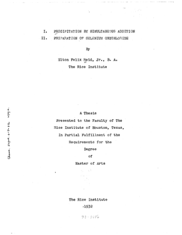 I. Precipitation by Simultaneous Addition. II. Preparation of Selenium