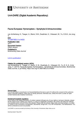 Fauna Europaea Guidelines for Group Coordinators and Taxonomic