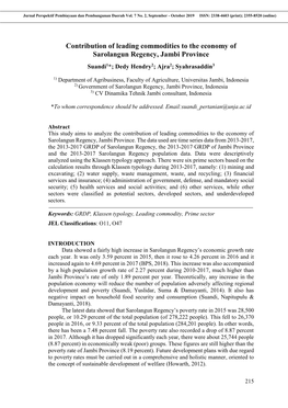 Contribution of Leading Commodities to the Economy of Sarolangun Regency, Jambi Province