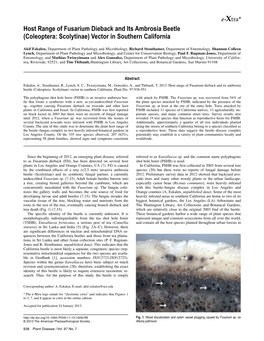 Host Range of Fusarium Dieback and Its Ambrosia Beetle (Coleoptera: Scolytinae) Vector in Southern California
