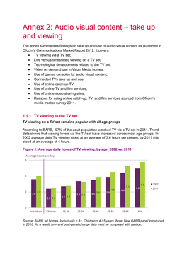 Annex 2: Audio Visual Content – Take up and Viewing