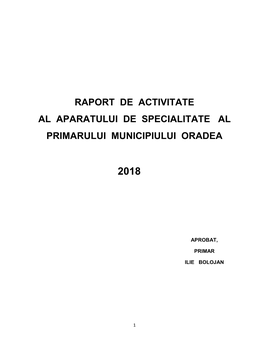 Raport De Activitate Al Aparatului De Specialitate Al Primarului Municipiului Oradea