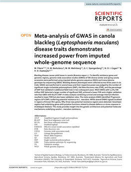 Meta-Analysis of GWAS in Canola Blackleg (Leptosphaeria Maculans)