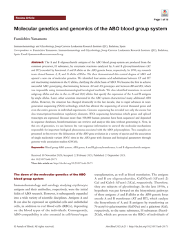 Molecular Genetics and Genomics of the ABO Blood Group System