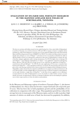 Evaluation of On-Farm Soil Fertility Research in the Rainfed Lowland Rice Fields of Sukumaland, Tanzania