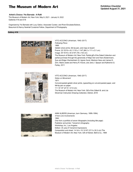 Exhibition Checklist Updated August 31, 2021