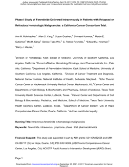 Phase I Study of Fenretinide Delivered Intravenously in Patients with Relapsed Or