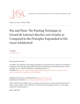 The Painting Technique in Gerard De Lairesse's Bacchus and Ariadne As Compared to the Principles Expounded in H