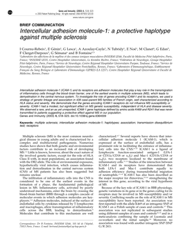Intercellular Adhesion Molecule-1: a Protective Haplotype Against Multiple Sclerosis