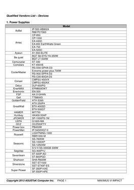 Qualified Vendors List – Devices 1. Power Supplies