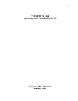 Vladimir Rosing Memoirs of a Social, Political and Artistic Life