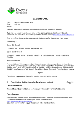 Exeter Youth Strategy Agenda Supplement for Exeter Board, 21/11