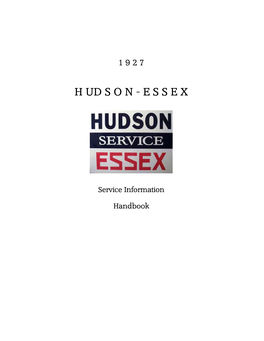 1927 Hudson Essex Service Information Hand Book