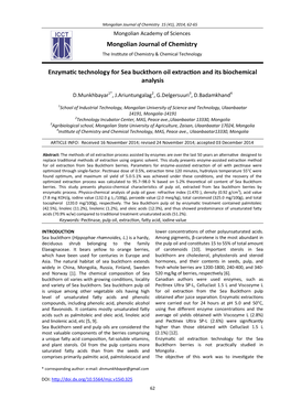 Mongolian Journal of Chemistry Enzymatic Technology for Sea