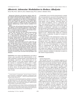 Allosteric Adenosine Modulation to Reduce Allodynia Hui-Lin Pan, Ph.D.,* Zemin Xu, B.S.,† Edward Leung, Ph.D.,‡ James C