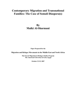 Migration and Transnationalism: the Case of Somali Diaspora(S)