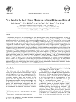 New Data for the Last Glacial Maximum in Great Britain and Ireland D.Q