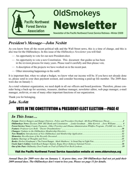 Newsletter Newsletter of the Pacific Northwest Forest Service Retirees—Winter 2009