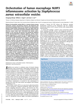 Orchestration of Human Macrophage NLRP3 Inflammasome Activation by Staphylococcus Aureus Extracellular Vesicles