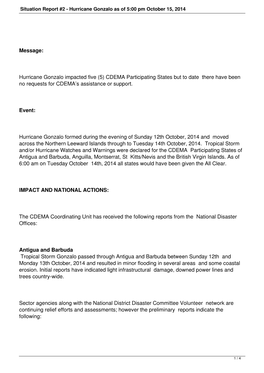 Situation Report #2 - Hurricane Gonzalo As of 5:00 Pm October 15, 2014