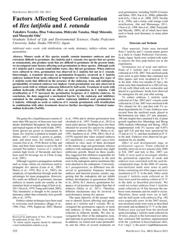 Factors Affecting Seed Germination of Ilex Latifolia and I. Rotunda