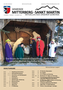 Das Team Der Gemeinde Mitterberg - Sankt Martin Wünscht Allen Ein Friedvolles Weihnachtsfest, Viel Gesundheit Und Erfolg Im Neuen Jahr!