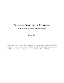 Heinz Hopf, Selected Chapters of Geometry