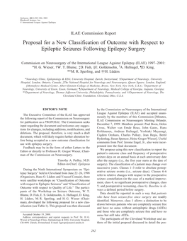 Proposal for a New Classification of Outcome with Respect to Epileptic Seizures Following Epilepsy Surgery