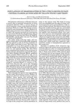 Populations of Sharpshooters in Two Citrus Groves in East- Central Florida As Indicated by Yellow Sticky Card Traps