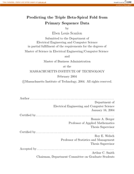 Predicting the Triple Beta-Spiral Fold from Primary Sequence Data Eben