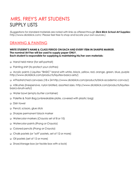 Mrs. Frey's Art Students Supply Lists