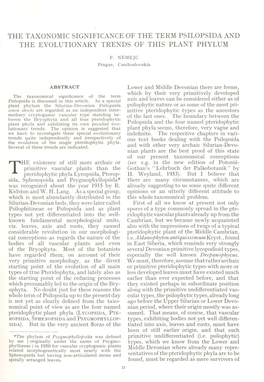 The Taxonomic Significance of the Term Psilopsida and the Evolutio Ary Trends of This Plant Phylum