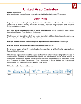 United Arab Emirates Expert: Anonymous with Contributions from Staff at the Indiana University Lilly Family School of Philanthropy