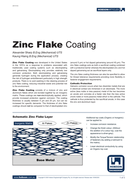 Zinc Flake Coating Alexander Sharp B.Eng (Mechanical) UTS Kaung Hlaing B.Eng (Mechanical) UTS