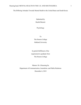 The Differing Attitudes Towards Mental Health in the United States and South Korea