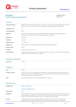 Human Telomerase ELISA Kit (ARG80957)