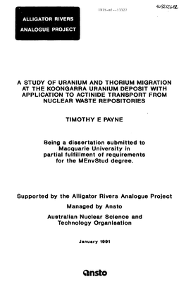 A Study of Uranium and Thorium Migration at the Koongarra Uranium Deposit with Application to Actinide Transport from Nuclear Waste Repositories