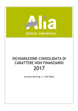 DICHIARAZIONE CONSOLIDATA DI CARATTERE NON FINANZIARIO Ai Sensi Del D.Lgs