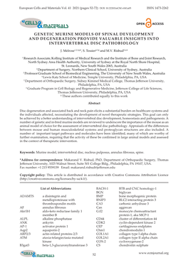 Genetic Murine Models of Spinal Development and Degeneration Provide Valuable Insights Into Intervertebral Disc Pathobiology