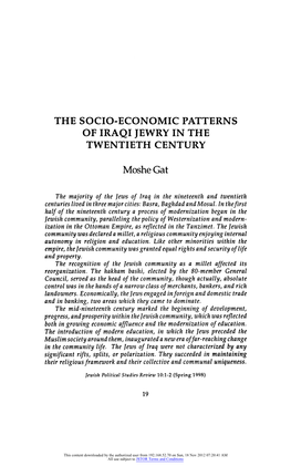 The Socio-Economic Patterns of Iraqi Jewry in the Twentieth Century