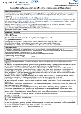 Information Leaflet for Primary Care: Noqdirna (Desmopressin Oral Lyophilisate)