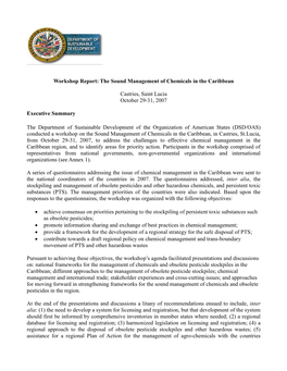 The Sound Management of Chemicals in the Caribbean Castries, Saint