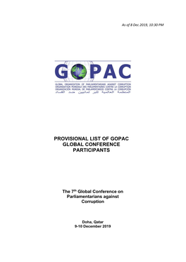 Provisional List of Gopac Global Conference