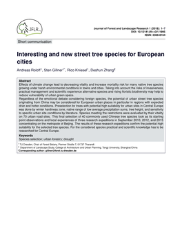 Interesting and New Street Tree Species for European Cities
