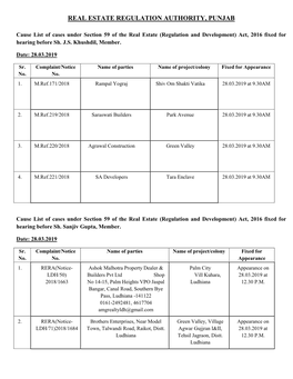 Real Estate Regulation Authority, Punjab