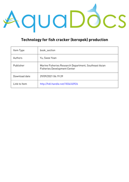 Technology for Fish Cracker (Keropok) Production